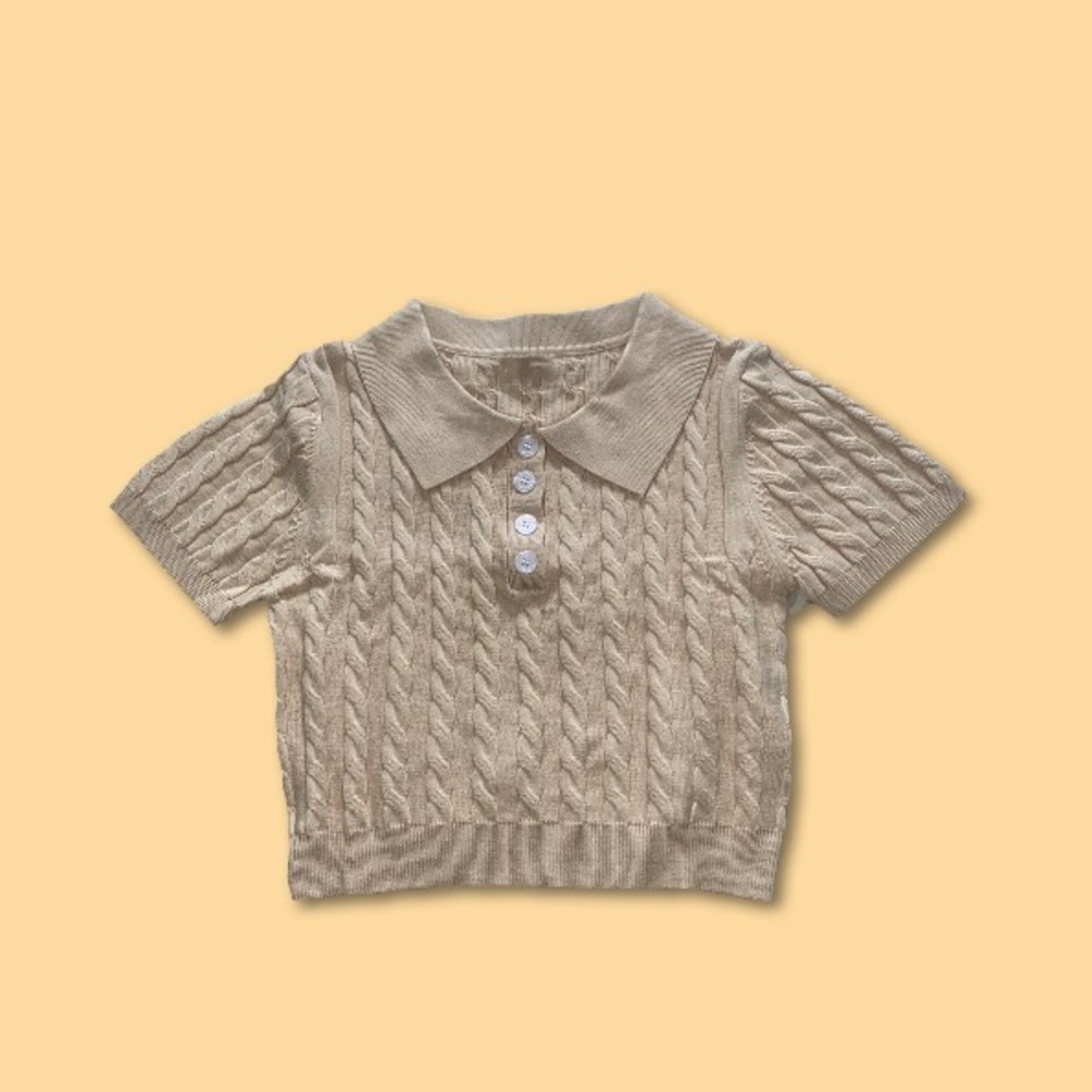 Knitted Cream Collared Crop Top
